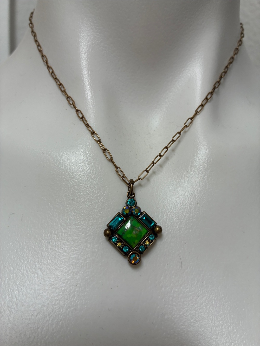 Mary DeMarco Mojave Turquoise and Aurora Borealis  Crystal Necklace